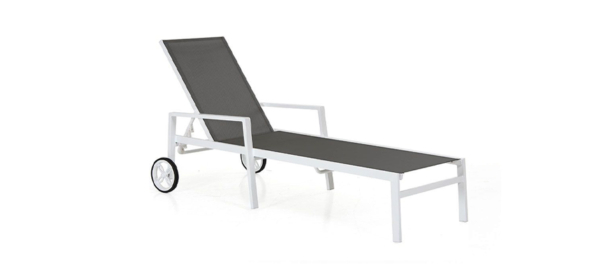 Brafab Leone white sunbed with grey top for outdoor use.