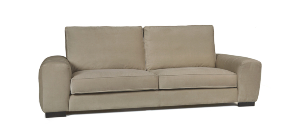 White light brown 2 seater sofa in living room with wooden floor.