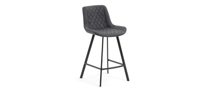 Grey bar stool with black legs.