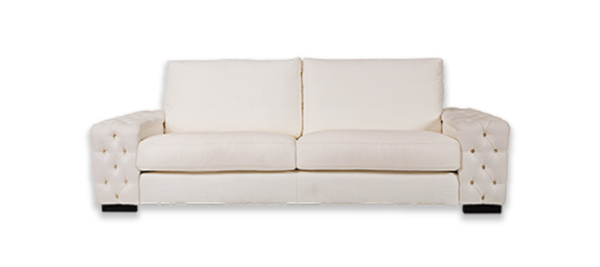 White elfko sofa made in fabric.