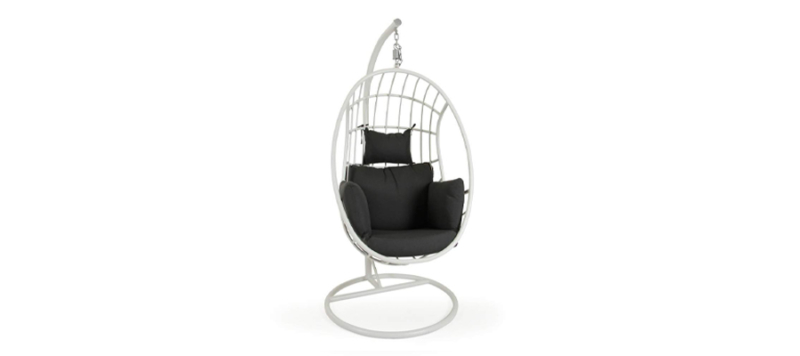 Palo hanging swing chair in white and cushions.