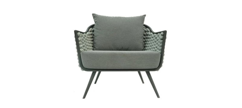 Outdoor grey armchair front view.