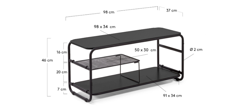 Tv stand's detailed dimensions.