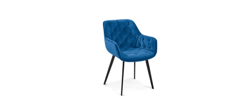 Blue velvet dining chair.