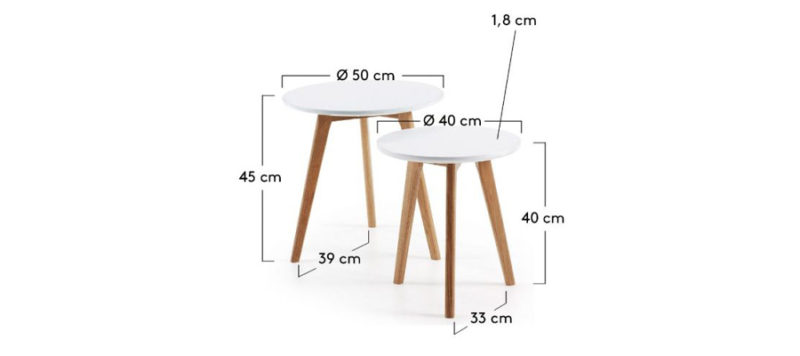 Detailed dimensions of 2 side tables.