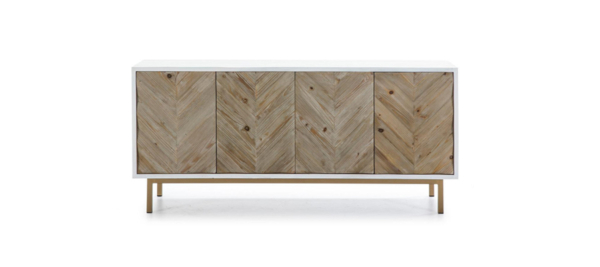 Wooden and white tv stand console.