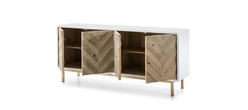 Side view of four open sideboards.