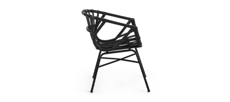 Side view of black outdoor chair.