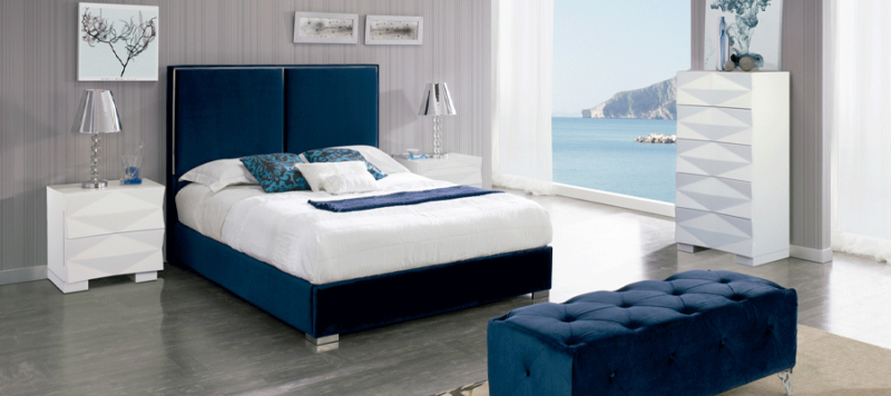 Blue dupen beds in bedroom made in spain.