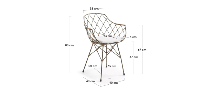 Detailed dimensions of outdoor and indoor chair.