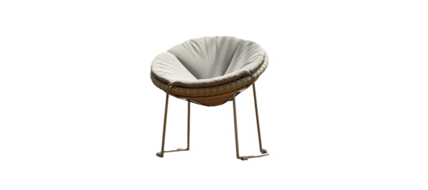 Skyline outdoor Luna chair with rattan and grey cushion.