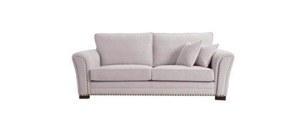 White fabric elkfo sofa.