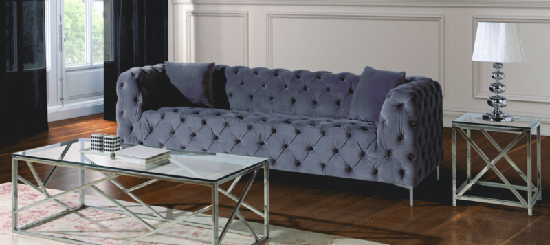 side view of beautiful capitone sofa in grey colour.