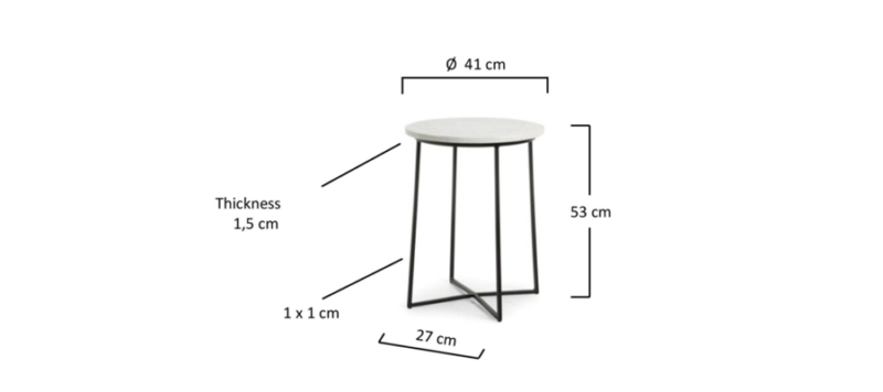 Detail dimensions of table.
