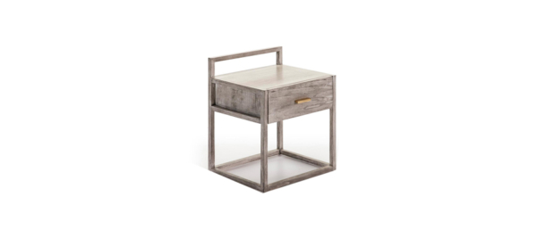 Side view of grey night table.