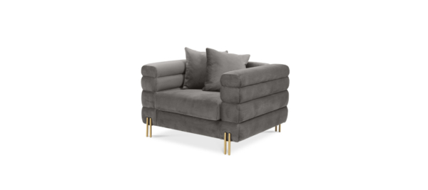 Grey velvet quality armchair for living room.