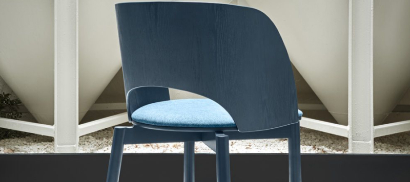 Blue wooden chair.